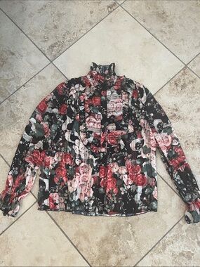 Anna Sui Floral Ruffle High-Neck Blouse 2